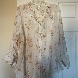 fig and flower embroidered floral button down blouse